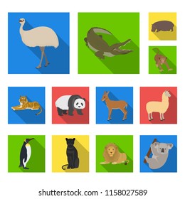 Different animals flat icons in set collection for design. Bird, predator and herbivore vector symbol stock web illustration.