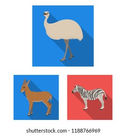 Different animals flat icons in set collection for design. Bird, predator and herbivore vector symbol stock web illustration.