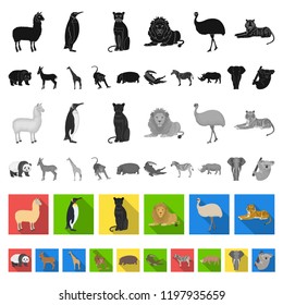 Different animals flat icons in set collection for design. Bird, predator and herbivore vector symbol stock web illustration.