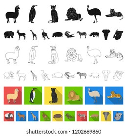 Different animals flat icons in set collection for design. Bird, predator and herbivore vector symbol stock web illustration.