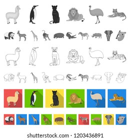 Different animals flat icons in set collection for design. Bird, predator and herbivore vector symbol stock web illustration.