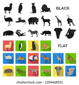 Different animals flat icons in set collection for design. Bird, predator and herbivore vector symbol stock web illustration.