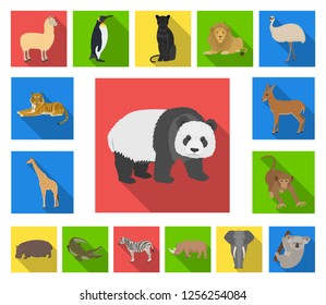 Different animals flat icons in set collection for design. Bird, predator and herbivore vector symbol stock web illustration.