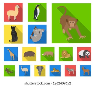 Different animals flat icons in set collection for design. Bird, predator and herbivore vector symbol stock web illustration.