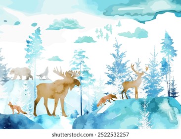 Different animals in the forest abstract. hand drawing. Not AI, Vector illustration.