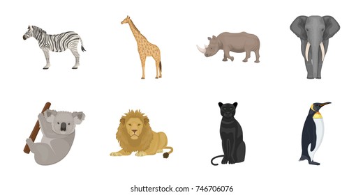 Different animals icons in set collection for design. Bird, predator and herbivore vector symbol stock web illustration.