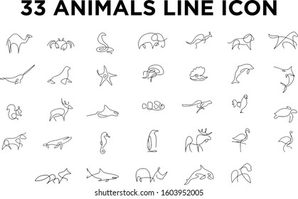 Different animals line icon flat illustration design