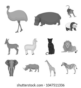 Different animals monochrome icons in set collection for design. Bird, predator and herbivore vector symbol stock web illustration.