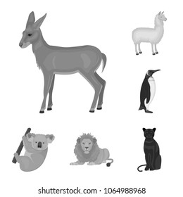 Different animals monochrome icons in set collection for design. Bird, predator and herbivore vector symbol stock web illustration.