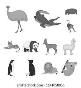 Different animals monochrome icons in set collection for design. Bird, predator and herbivore vector symbol stock web illustration.