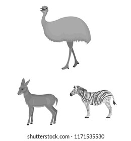 Different animals monochrome icons in set collection for design. Bird, predator and herbivore vector symbol stock web illustration.
