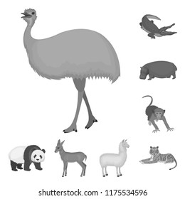 Different animals monochrome icons in set collection for design. Bird, predator and herbivore vector symbol stock  illustration.
