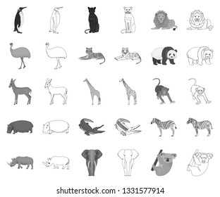 Different animals monochrome,outline icons in set collection for design. Bird, predator and herbivore vector symbol stock web illustration.