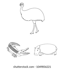 Different animals outline icons in set collection for design. Bird, predator and herbivore vector symbol stock web illustration.