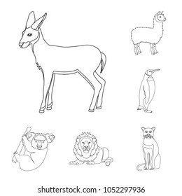 Different animals outline icons in set collection for design. Bird, predator and herbivore vector symbol stock web illustration.