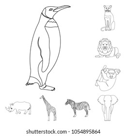 Different animals outline icons in set collection for design. Bird, predator and herbivore vector symbol stock web illustration.
