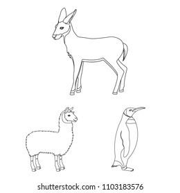 Different animals outline icons in set collection for design. Bird, predator and herbivore vector symbol stock web illustration.