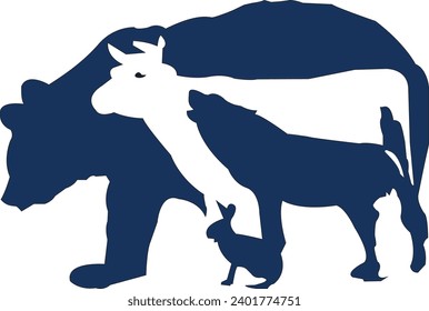 Different animals in a picture cow fox 