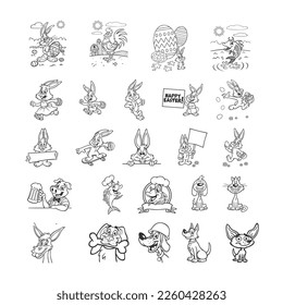 Conjunto de animales diferentes | Juego de iconos de animales Ilustración de dibujo Dibujo manual Dibujo de la mano Dibujo de la línea vector