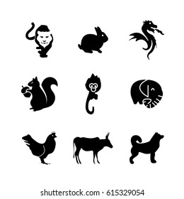 Different animals silhouettes set. flat icon vector illustration