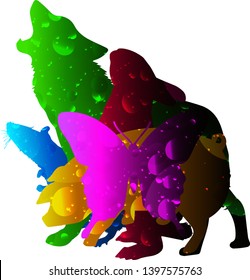 different animals wolf, pig,rat, rabbit,butterfly