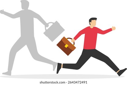 Different approach in the business path. Business man and shadow running different way. stock illustration

