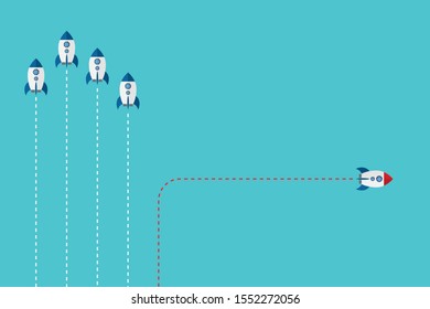 Different Approach - Different Direction. Group of rockets flying in one direction and with one individual flying in the different way, can be used leadership/individuality concepts.