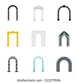 Different arches icons set. Flat illustration of 9 different arches vector icons for web