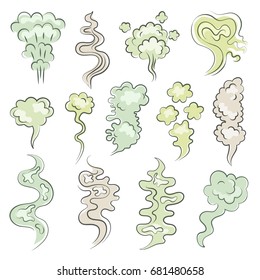 Different aroma clouds of vapor. Cartoon smells and stench