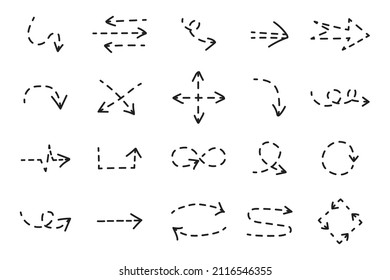 Different arrow icon set. Hatching art. Cartoon design. Simple style. Outline drawing. Vector illustration. Stock image. 