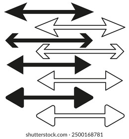 Diferentes Formas de flecha. Iconos de flecha direccional. Vector línea de arte. Diseño en blanco y negro.