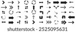  different arrow signs. Black arrows icons. Arrow icon collection. Large Black arrow icon vector set.Differentarrow