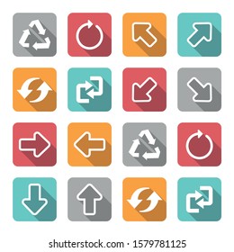Different arrows icons. Colored buttons with images of arrows. Editable vector.