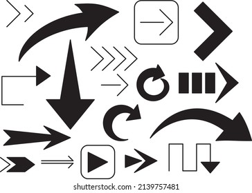 Different arrows line stroke and shape, different styles, complement your designs, direction and movement arrow.