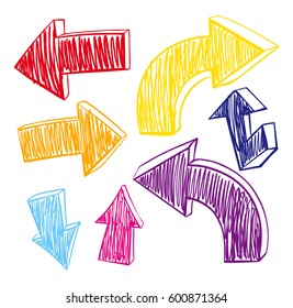 Diferentes flechas en muchas ilustraciones de colores