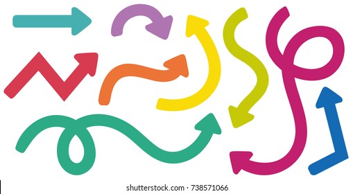 Different arrows in many colors illustration