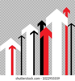 Different up arrows move to success on transparent background. Business growth abstract arrow sign flat illustration