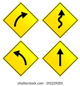 Different arrows on road signs