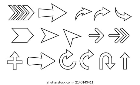 Different arrows outline icons. Set of  high quality web icons for mobile apps, ui design and print products
