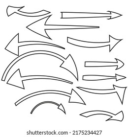 Different arrows in sketch style. Sketch flat drawing. Vector illustration. stock image. 