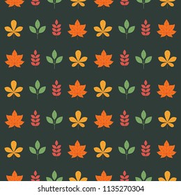 Different autumn leaves, yellow orange, red, green. Colorful seamless patterns on the theme of education, school, autumn. Vector illustration in flat style.