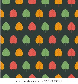 Different autumn leaves, yellow orange, red, green. Colorful seamless patterns on the theme of education, school, autumn. Vector illustration in flat style.