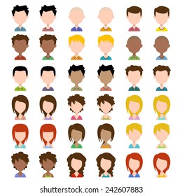 Different avatar man and woman, vector illustration set collection