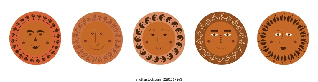 Different avatars, optimistic abstract faces. Flat cartoon characters, diverse mood, boy bizzare appearance. Funny guy strange face
