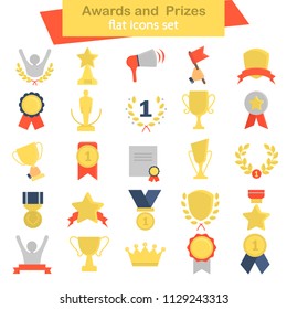 Different awards and prizes color flat icons set