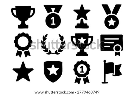 Different awards silhouette icons set, simple design, vector stock illustration.
