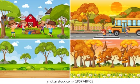 Different background scenes of nature in set illustration
