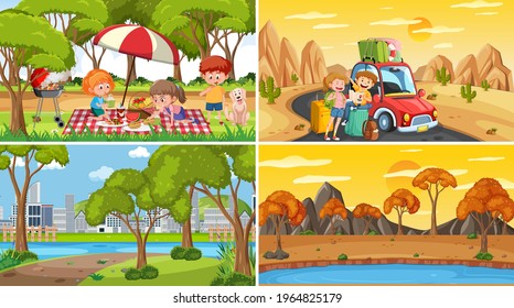 Different background scenes of nature in set illustration
