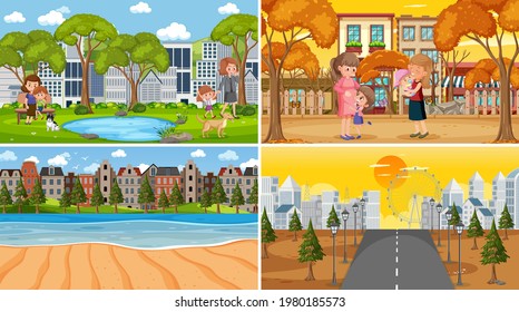 Different background scenes of nature in set illustration