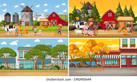 Different background scenes of nature in set illustration